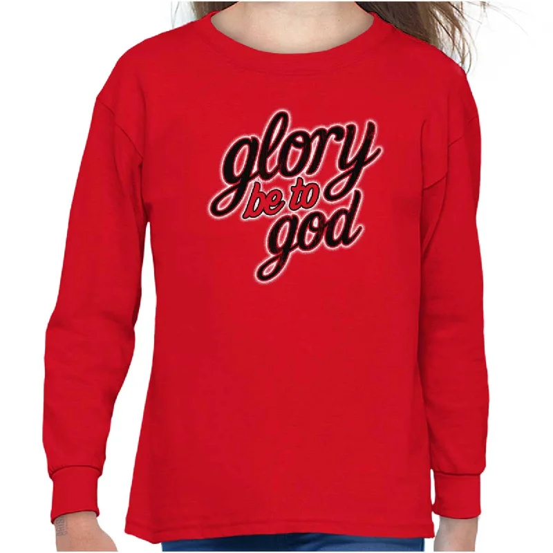 Men's Shirts with Appliquéd SleevesGlory Be to God Youth Long Sleeve T-Shirt