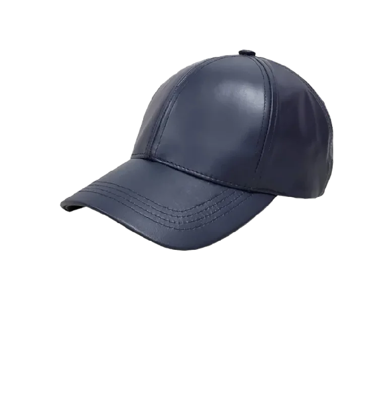 Affordable Winter HatsNavy Men's Genuine Leather Adjustable Baseball Cap
