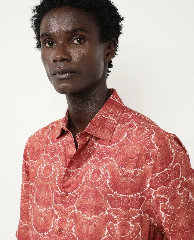 Men's Cowboy Shirts for Western StyleRare Rabbit Men's Picano Rust Viscose Fabric Short Sleeve Abstract Floral Print Shirt Men's Cowboy Shirts for Western StyleRare Rabbit Men's Picano Rust Viscose Fabric Short Sleeve Abstract Floral Print Shirt