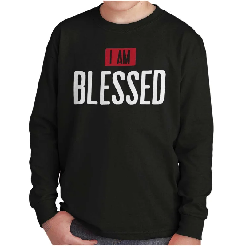 Men's Shirts with Drawstring WaistbandsI am Blessed Youth Long Sleeve T-Shirt