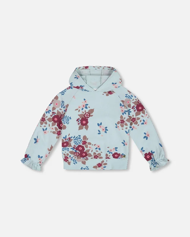 Cozy Men's Cable-Knit SweatersFleece Hoodie Light Blue Printed Big Flowers