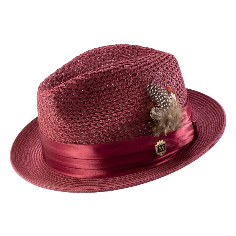 Women's Bucket HatsMontique Burgundy Men's Summer Straw Hats Style H-34