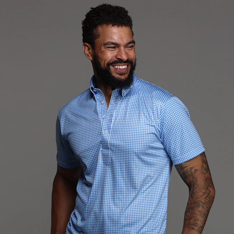 Men's Shirts with Pleated HemlinesOxford Button Down Collar Polo Newport Light Blue Gingham