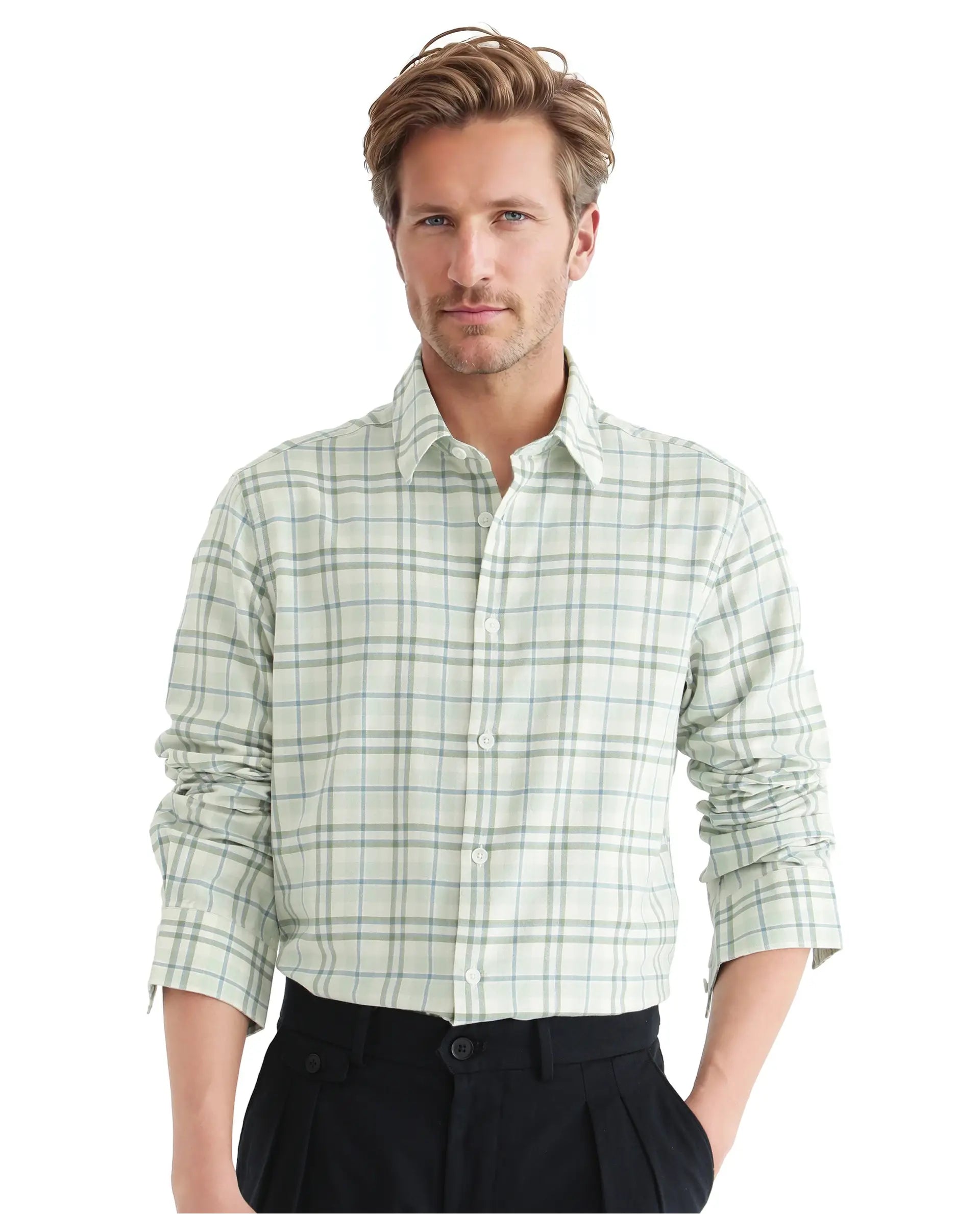 Men's Limited Edition Shirts for ExclusivityRare Rabbit Men's Volgos Pastel Green Cotton Fabric Full Sleeve Regular Fit Check Printed ShirtClosure Printed Shirt Men's Limited Edition Shirts for ExclusivityRare Rabbit Men's Volgos Pastel Green Cotton Fabric Full Sleeve Regular Fit Check Printed ShirtClosure Printed Shirt