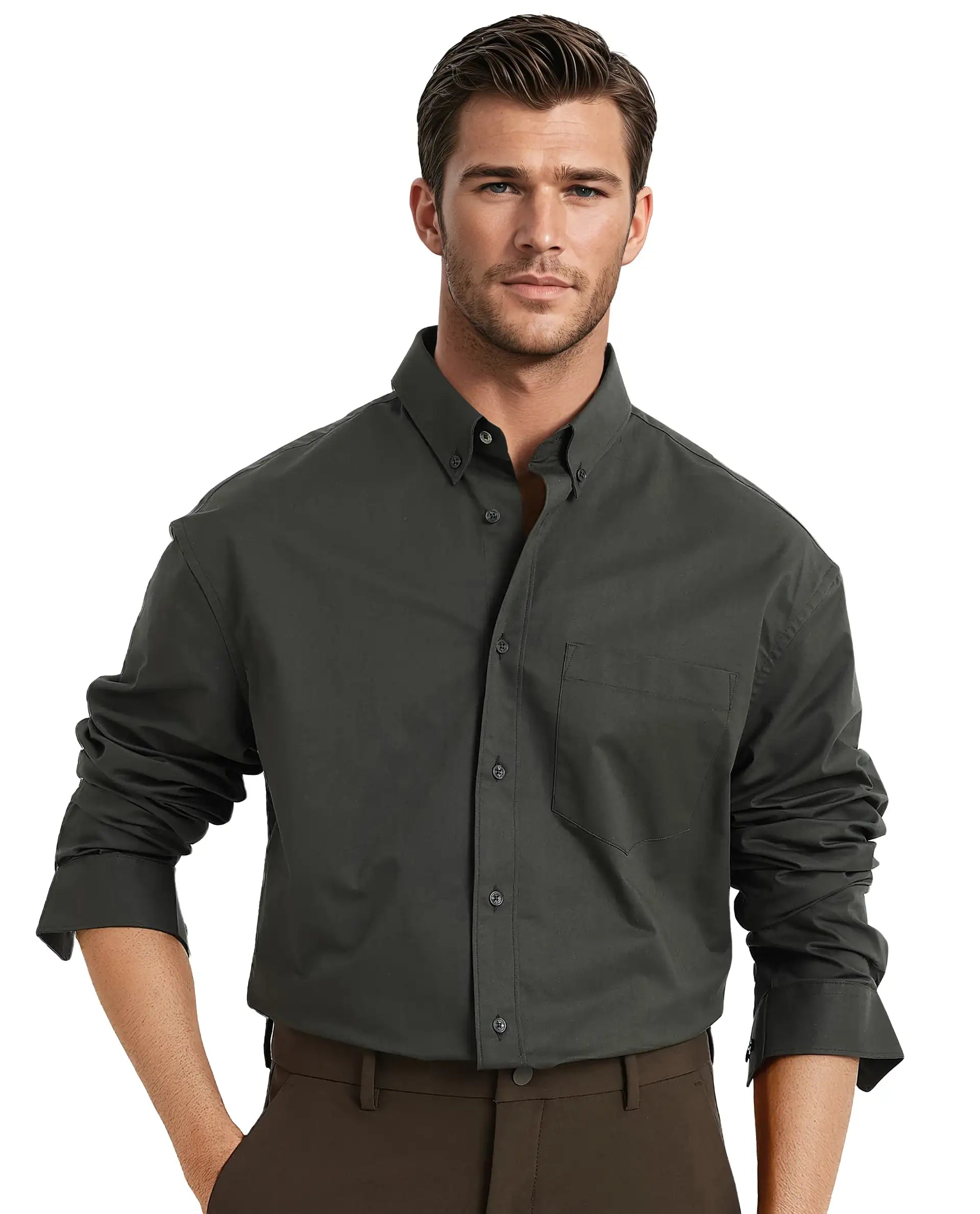 Men's Patterned Button-Down Shirts for Added InterestRare Rabbit Men's Zord Dark Olive Cotton Lycra Fabric Full Sleeves Button Down Collar Boxy Fit Plain Shirt Men's Patterned Button-Down Shirts for Added InterestRare Rabbit Men's Zord Dark Olive Cotton Lycra Fabric Full Sleeves Button Down Collar Boxy Fit Plain Shirt