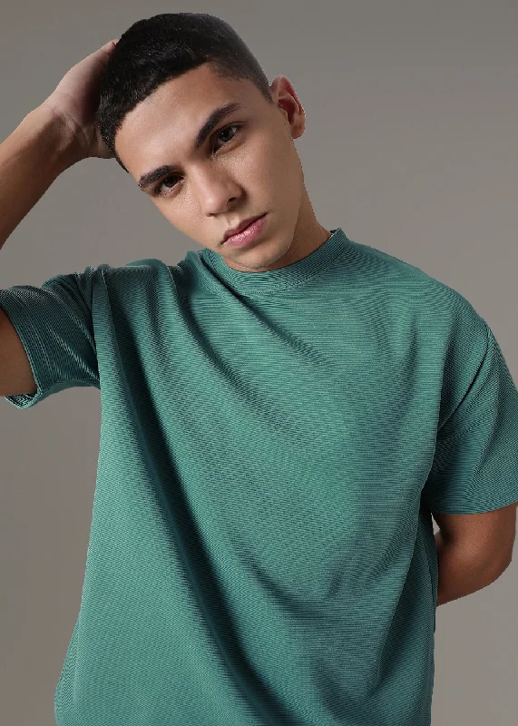 Men's Shirts with Graphic SleevesOversized Bottle Green Textured T-shirt