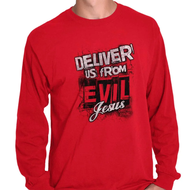 Men's Shirts with Graphic PrintsDeliver us from Evil Long Sleeve T-Shirt