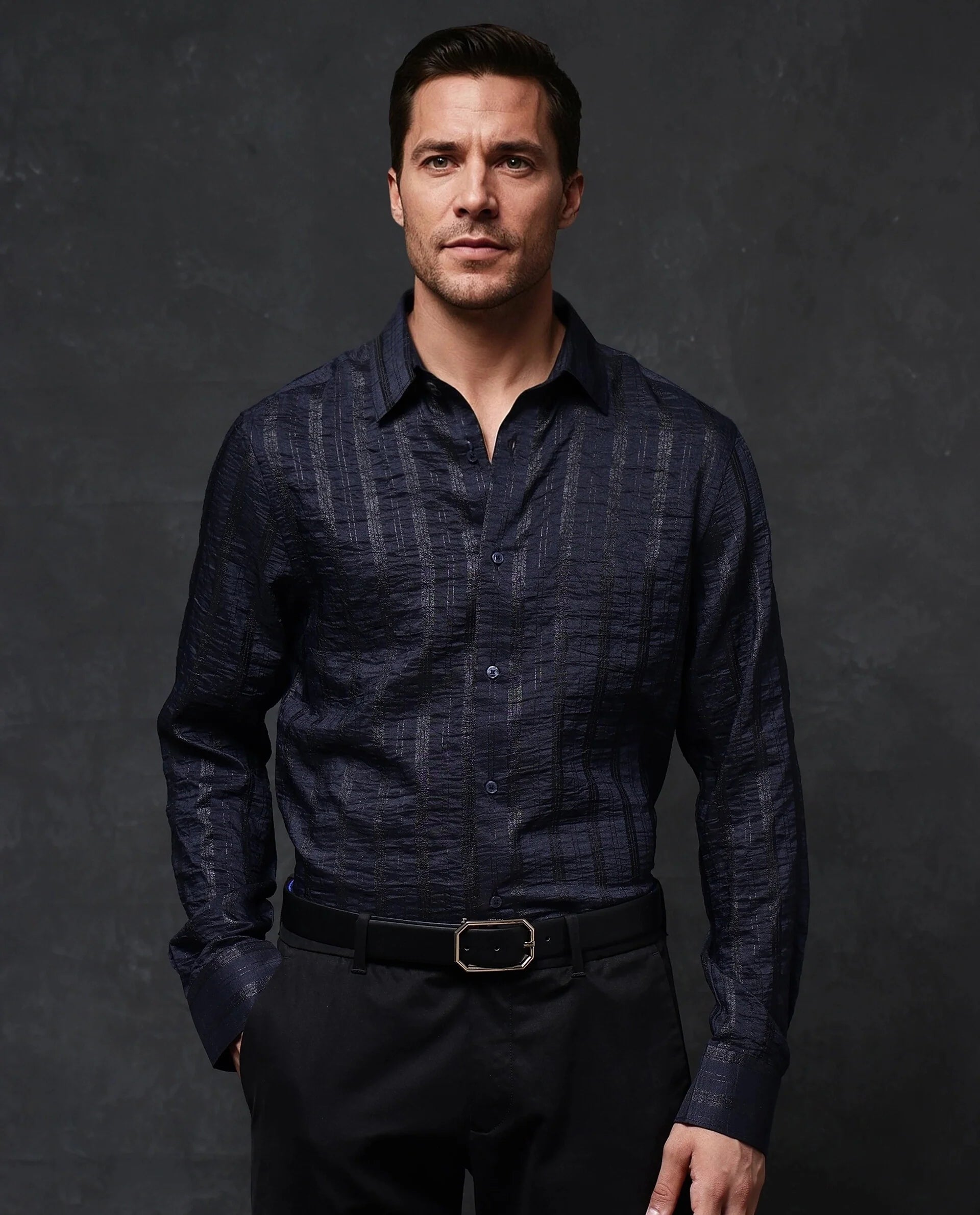 Durable Men's Work ShirtsRare Rabbit Men Runek-2 Dark Navy Full Sleeve Premium Regular Fit Lurex Stripe Shirt Durable Men's Work ShirtsRare Rabbit Men Runek-2 Dark Navy Full Sleeve Premium Regular Fit Lurex Stripe Shirt