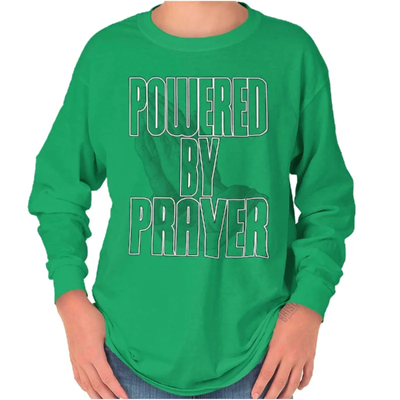 Men's Shirts with Asymmetrical HemlinesPowered by Prayer Youth Long Sleeve T-Shirt