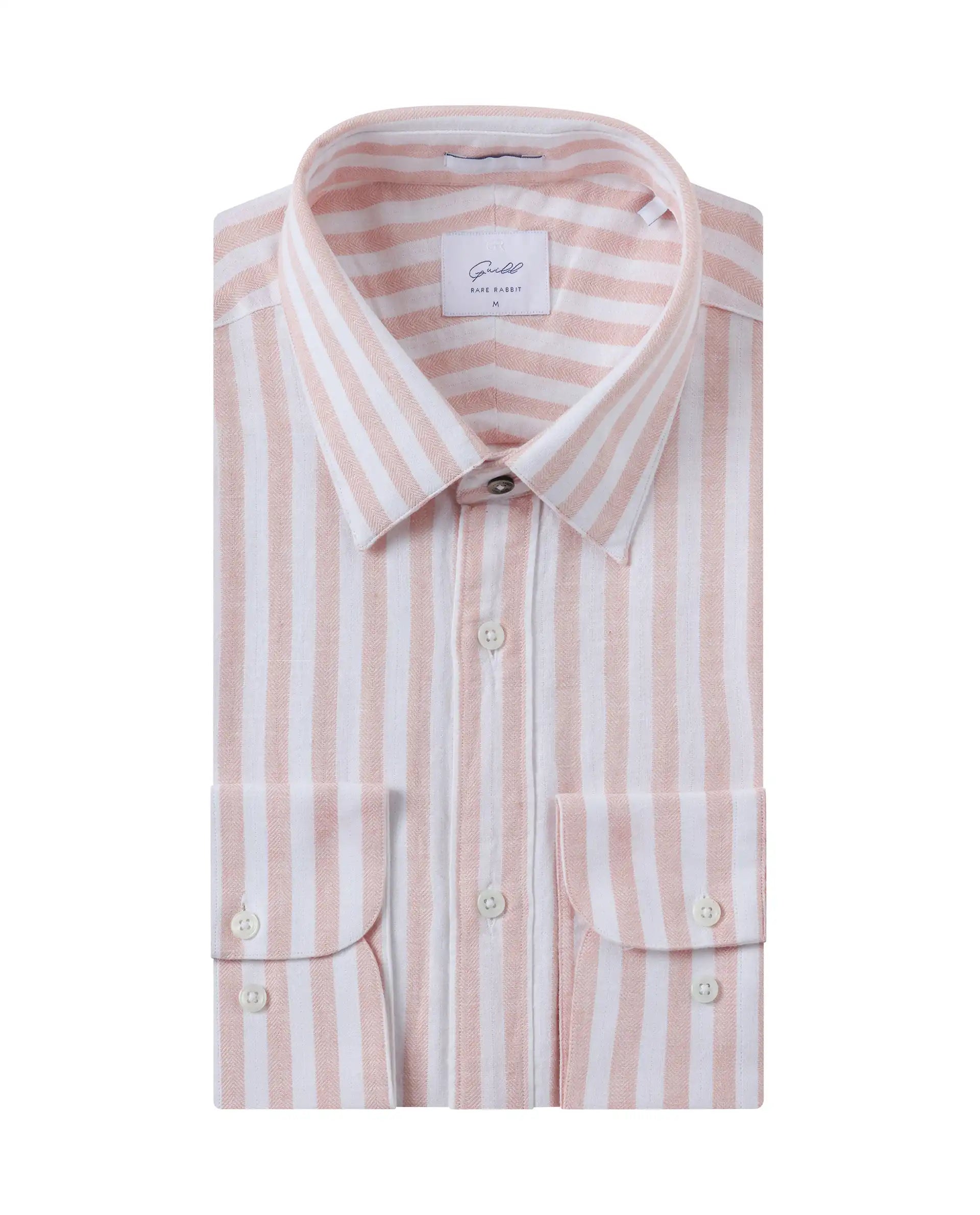 Men's Casual Friday Shirts for Relaxed Office DaysRare Rabbit Mens Dopple Pastel Peach Full Sleeve Regular Collar Cotton Linen Blend Stripe Shirt Men's Casual Friday Shirts for Relaxed Office DaysRare Rabbit Mens Dopple Pastel Peach Full Sleeve Regular Collar Cotton Linen Blend Stripe Shirt