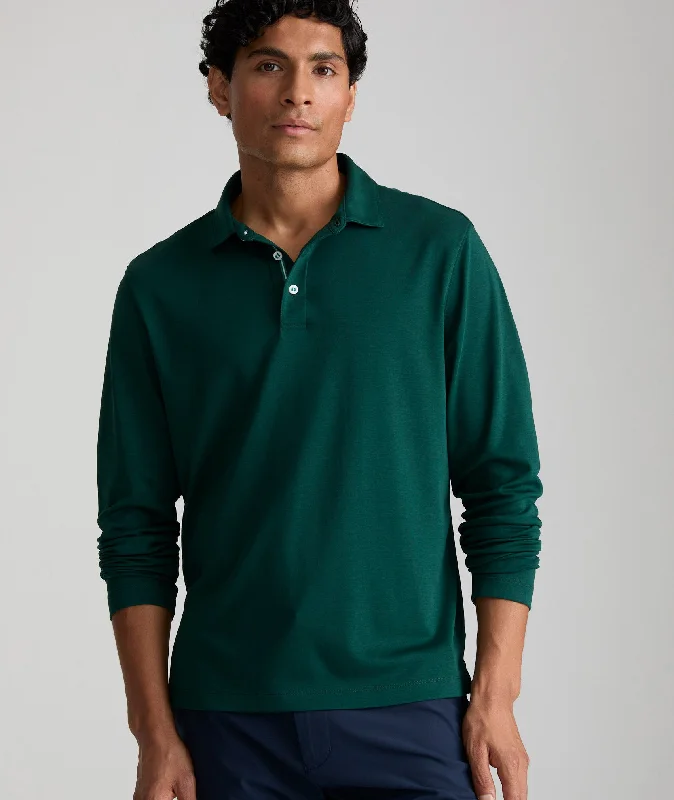 Men's Shirts with Hidden PocketsWrinkle-Free Damaschino Long-Sleeve Polo