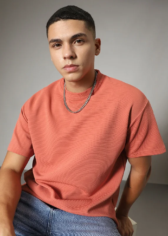 Layered Men's VestsOversized Orange  Textured T-shirt