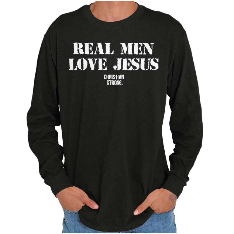 Lightweight Men's Linen ShirtsReal Men Love Jesus Long Sleeve T-Shirt