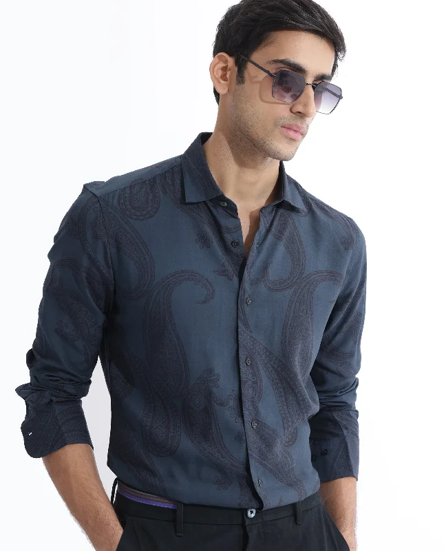 Men's Unique Dress Shirts for a Statement LookRare Rabbit Men's Hera Blue Viscose Fabric Paisley Print Full Sleeves Shirt Men's Unique Dress Shirts for a Statement LookRare Rabbit Men's Hera Blue Viscose Fabric Paisley Print Full Sleeves Shirt