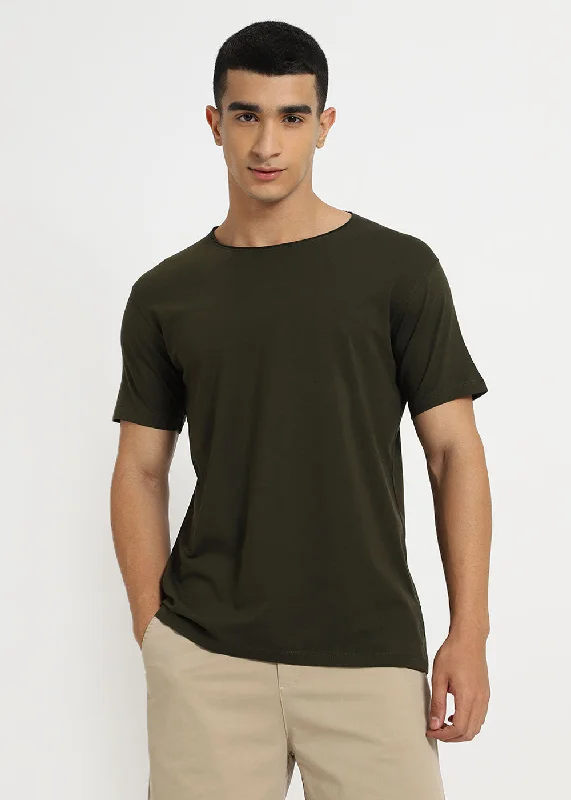 Men's Shirts with Drawstring WaistbandsMoss Green Crew neck T-shirt