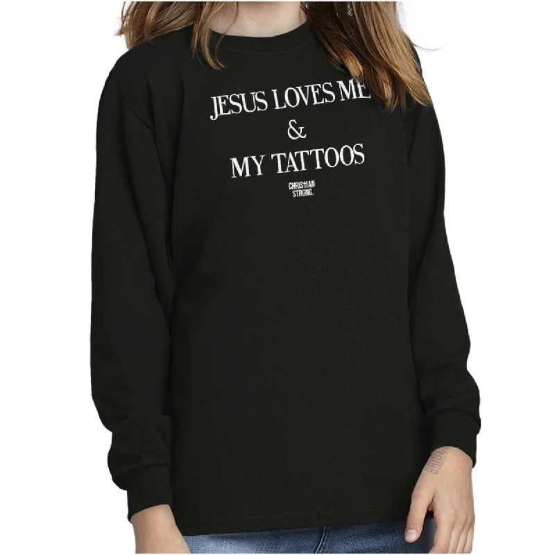 Men's Shirts with Snap ButtonsJesus Loves My Tattoos Youth Long Sleeve T-Shirt