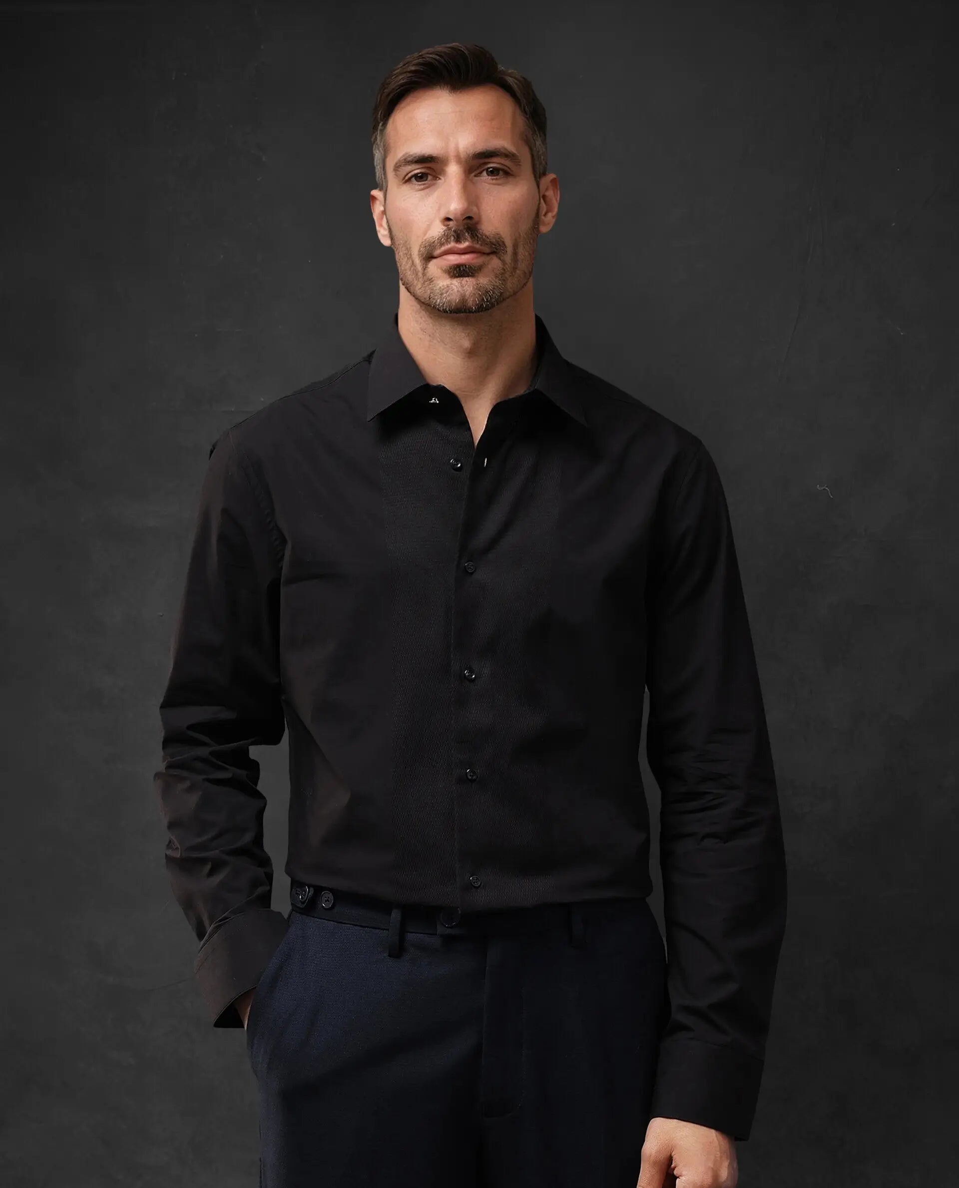 Men's Designer Shirts for a Statement PieceRare Rabbit Men Pedron Black Cotton Fabric Full Sleeve Regular Fit Solid Party Shirt Men's Designer Shirts for a Statement PieceRare Rabbit Men Pedron Black Cotton Fabric Full Sleeve Regular Fit Solid Party Shirt