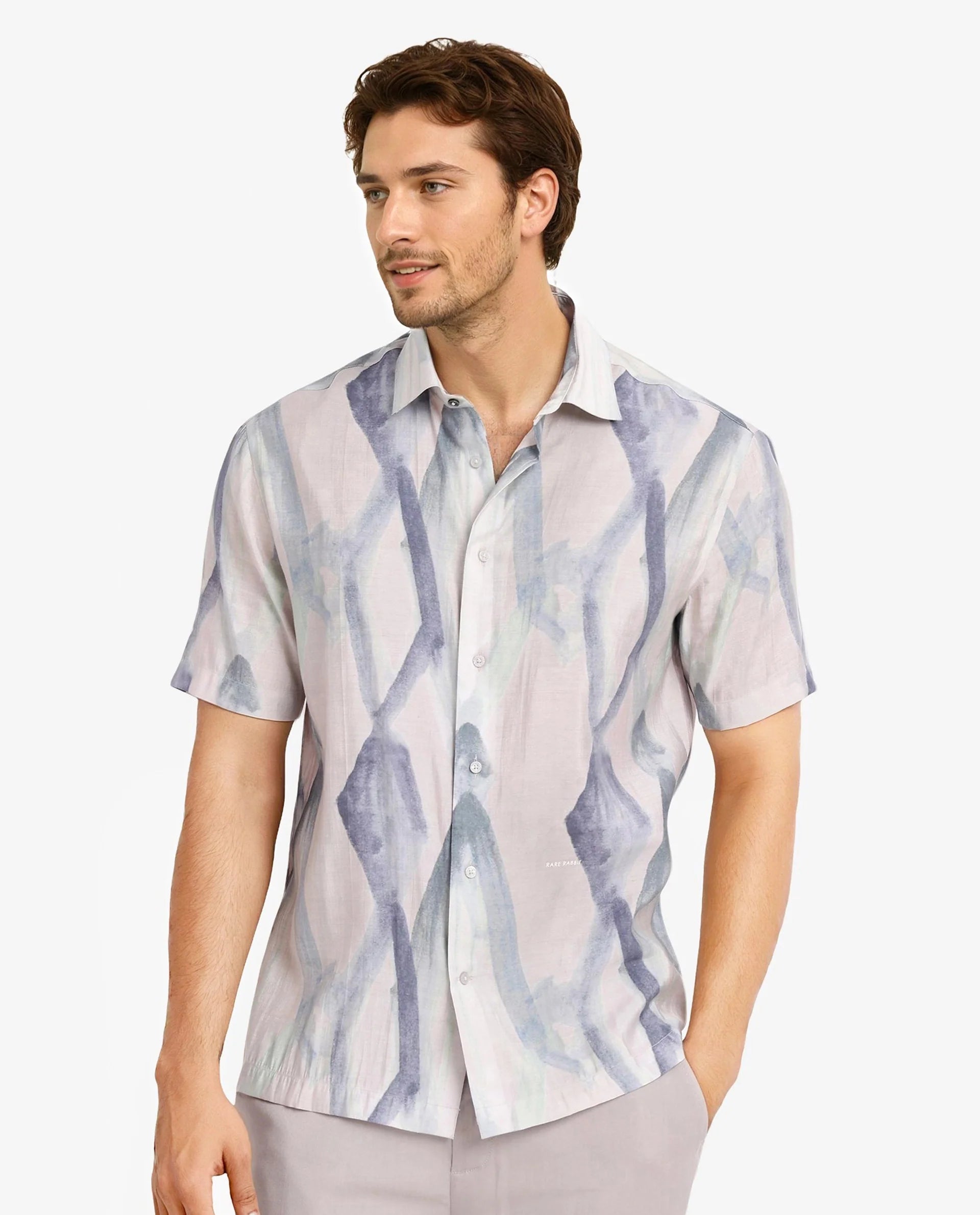 Men's Hawaiian Shirts for a Tropical VibeRare Rabbit Men Rogue Pastel Pink Short Sleeve Regular Collar Button Closure Regular Fit Abstract Print Shirt