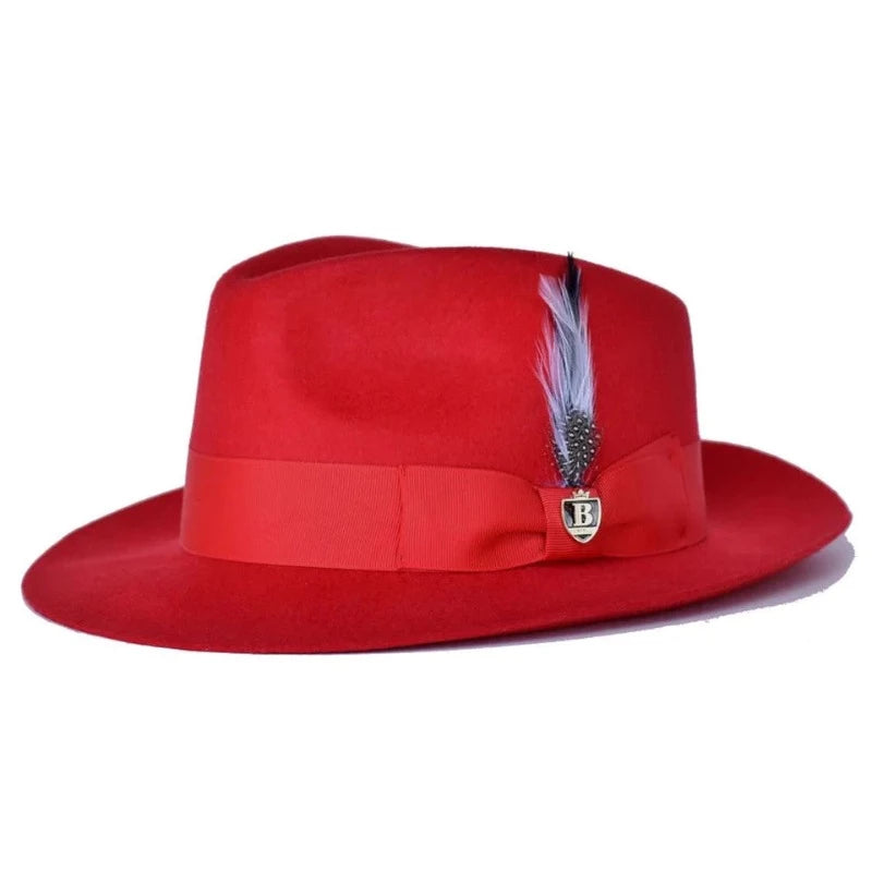 Retro Fedora CapsBruno Capelo men's red hats classic wool dress and casual style hats