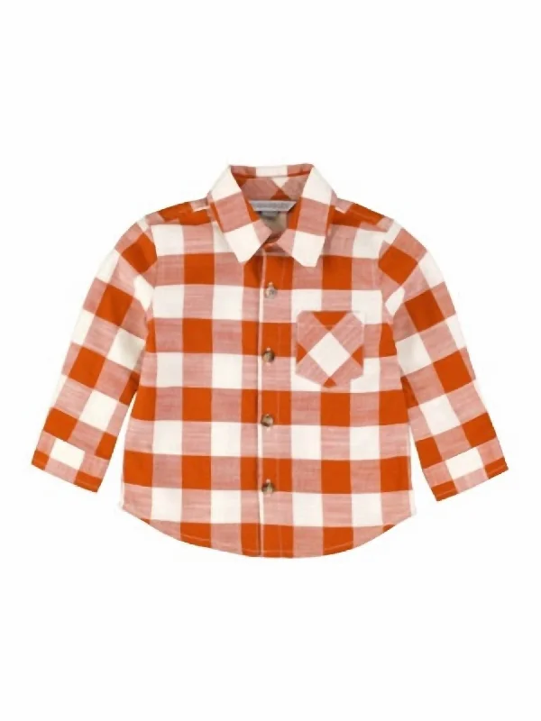 Lightweight Men's Poplin ShirtsBoys Plaid Long Sleeve Button Down Shirt In Rust Plaid Lightweight Men's Poplin ShirtsBoys Plaid Long Sleeve Button Down Shirt In Rust Plaid