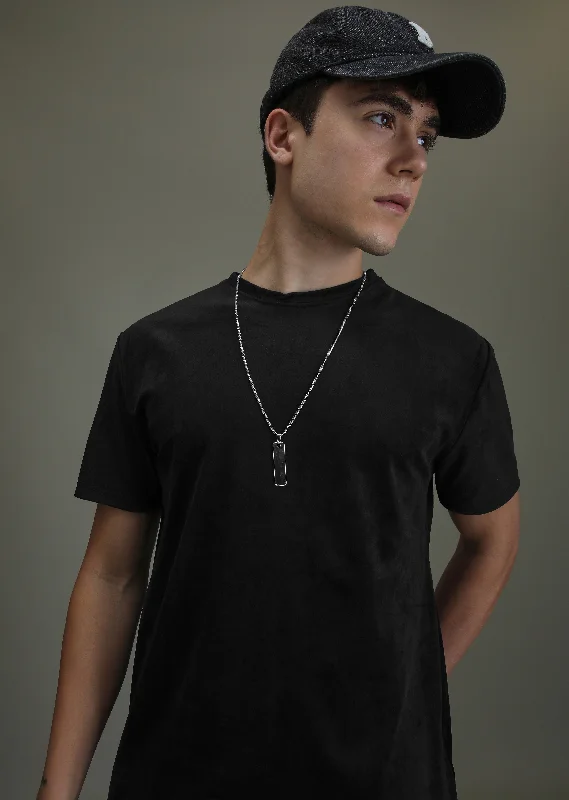 Men's Shirts with Asymmetrical HemlinesBold Black Suede T-shirt