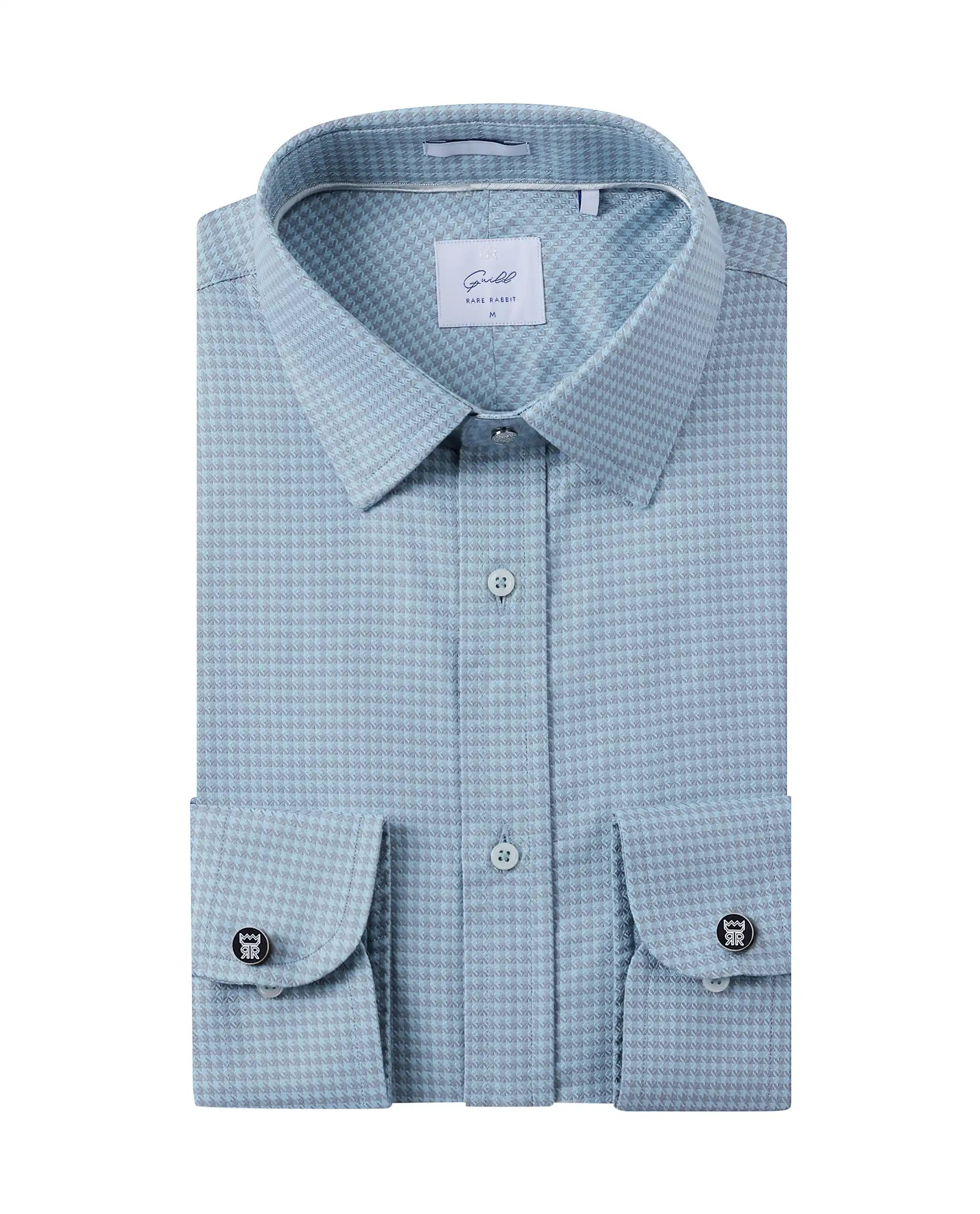 Men's Checkered Shirts for a Retro FeelRare Rabbit Men Tucky Light Blue Cotton Blend Fabric Full Sleeve Regular Fit Houndstooth Print Cufflinked Premium Business Shirt Men's Checkered Shirts for a Retro FeelRare Rabbit Men Tucky Light Blue Cotton Blend Fabric Full Sleeve Regular Fit Houndstooth Print Cufflinked Premium Business Shirt