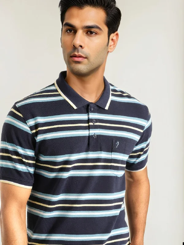 Men's Shirts with Contrast StitchingMen Striped Polo T-Shirt