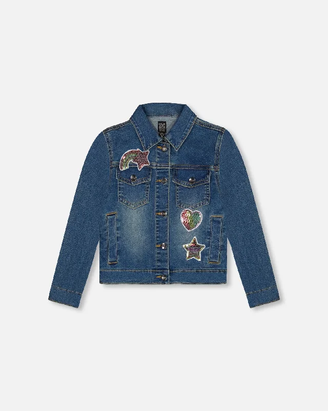 Men's Sweaters with Drawstring WaistbandsDenim Jacket With Embroidery Patch