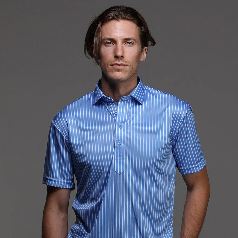 Men's Shirts with Contrast StitchingSemi-Spread Collar Polo Monaco Blue With White Stripe
