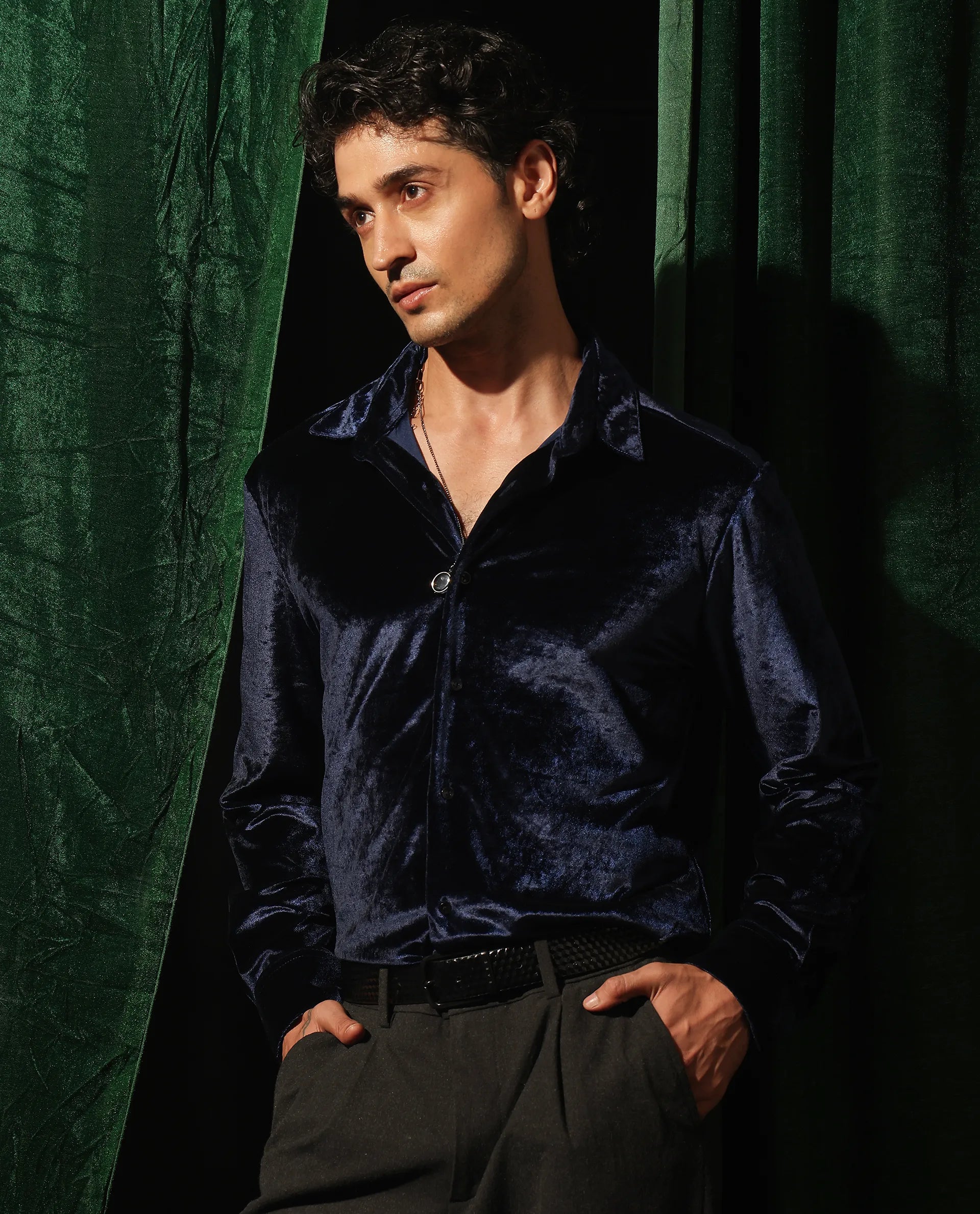 Men's Patterned Casual Shirts for Relaxed StylingRare Rabbit Men's Valve Navy Velvet Fabric Full Sleeves Solid Shirt Men's Patterned Casual Shirts for Relaxed StylingRare Rabbit Men's Valve Navy Velvet Fabric Full Sleeves Solid Shirt