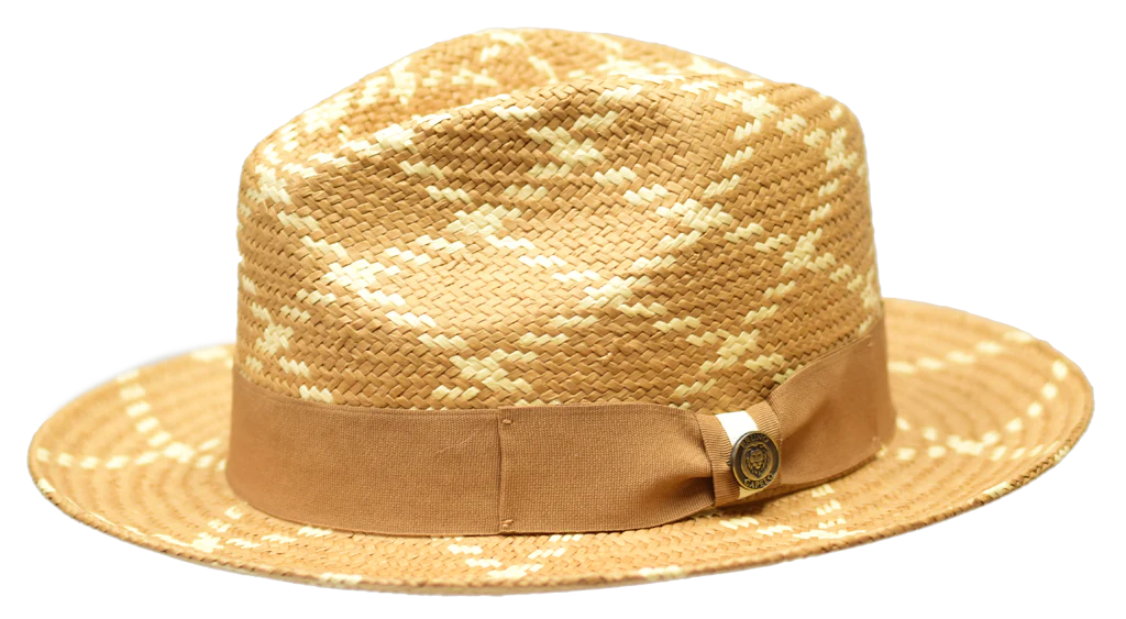Artistic Derby HatsCognac/Natural Bruno Capelo Men's Summer Hat Malibu Straw Fedora Hat Hand-Dyed Snap Brim