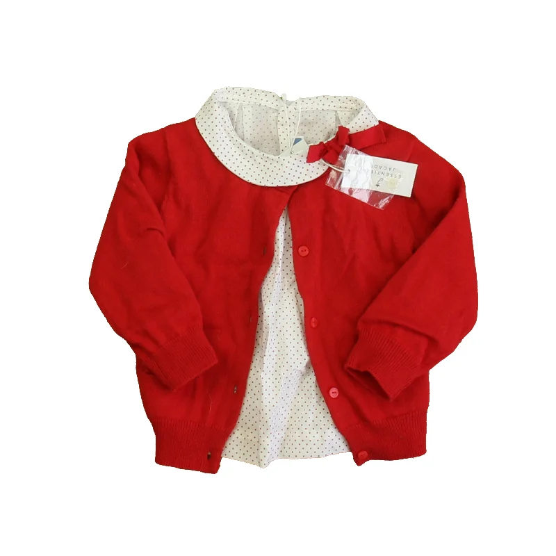 Men's Sweaters with Tapered ShapesJacadi Girls Red | Ivory Cardigan