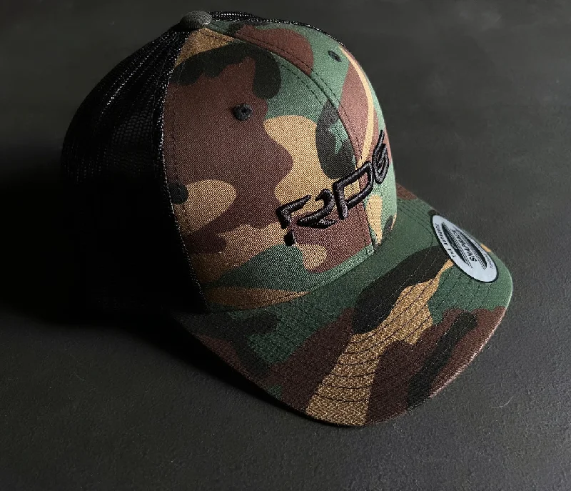Embroidered Bucket HatsRPG SIX-PANEL RETRO TRUCKER HAT- WOODLAND CAMO
