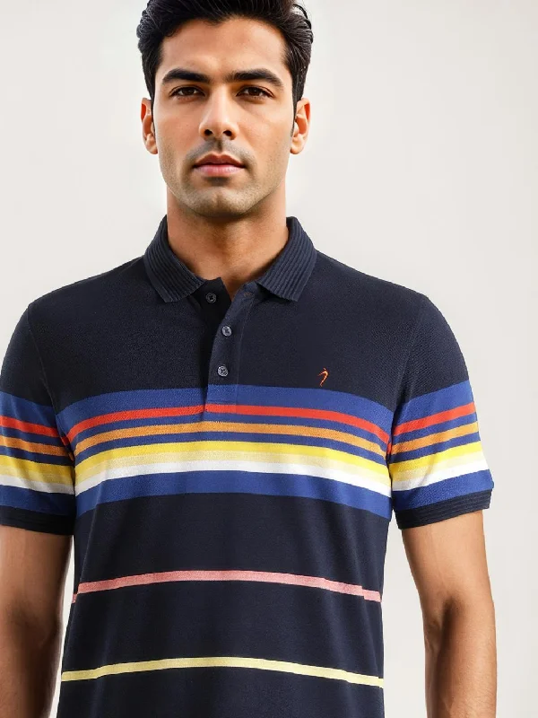 Warm Men's Fleece-Lined TopsMen Striped Polo T-Shirt