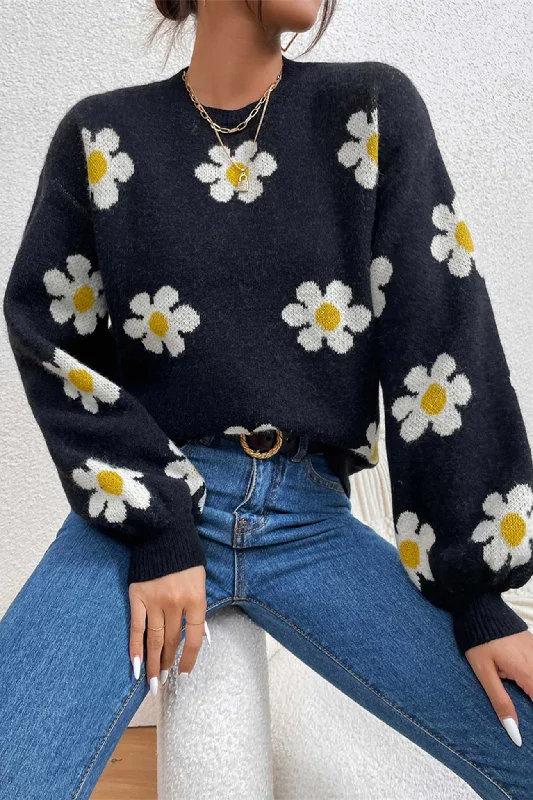 Men's Sweaters in Metallic ColorsFloral Embroidery Crew Neck Sweater