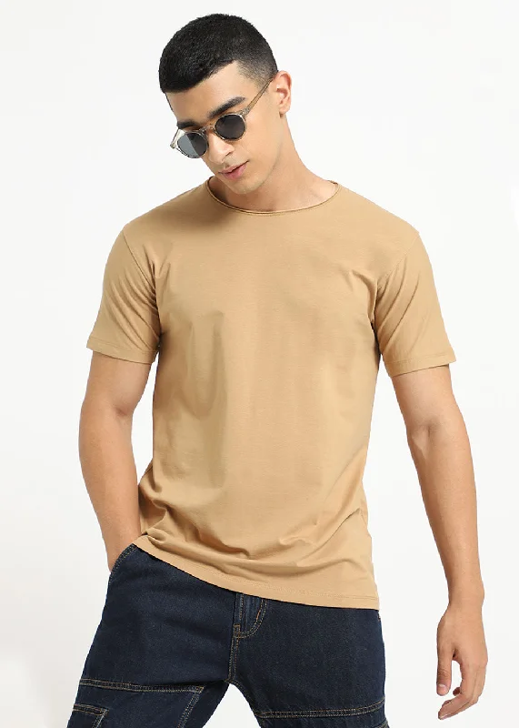 Men's Shirts with Plaid PatternsBeige Crew neck T-shirt