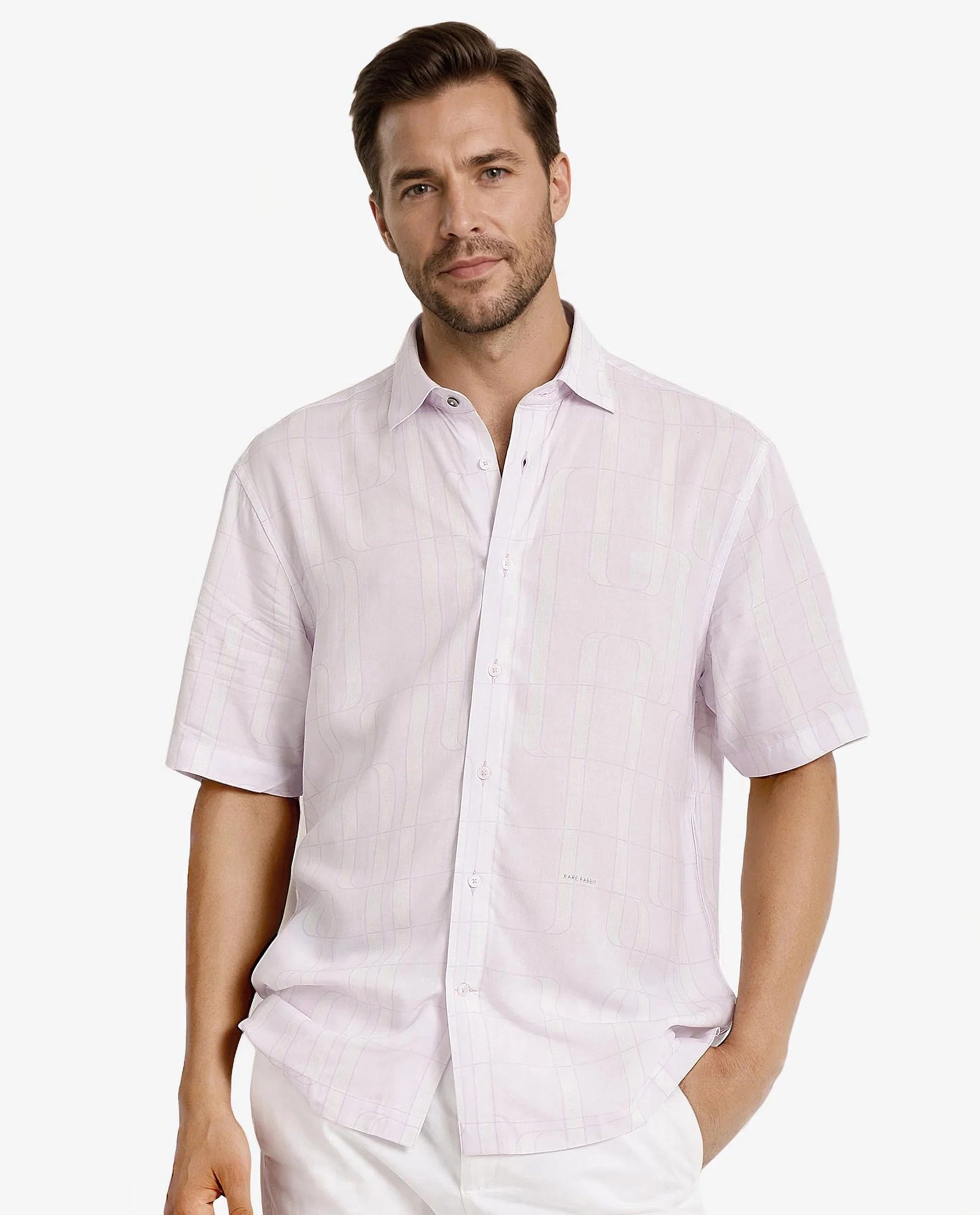 Men's Pattern-Clashing Shirts for Bold FashionRare Rabbit Men Holter Light Purple Viscose Fabric Short Sleeve Boxy Fit Abstract Print Shirt Men's Pattern-Clashing Shirts for Bold FashionRare Rabbit Men Holter Light Purple Viscose Fabric Short Sleeve Boxy Fit Abstract Print Shirt