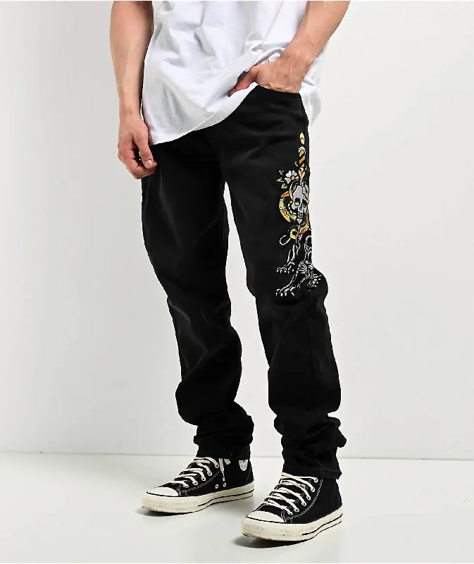 Men's Ripped JeansDagger Skull Slim Taper Jean In Black