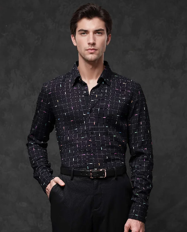 Men's Patterned Casual Shirts for Relaxed StylingRare Rabbit Mens Minor Black Viscose Fabric Full Sleeve Geometric Print Shirt Men's Patterned Casual Shirts for Relaxed StylingRare Rabbit Mens Minor Black Viscose Fabric Full Sleeve Geometric Print Shirt