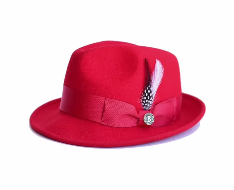 Quilted Winter HatsBruno Capelo Red Men's Wool Hat Hudson Lite Felt Fedora Hat