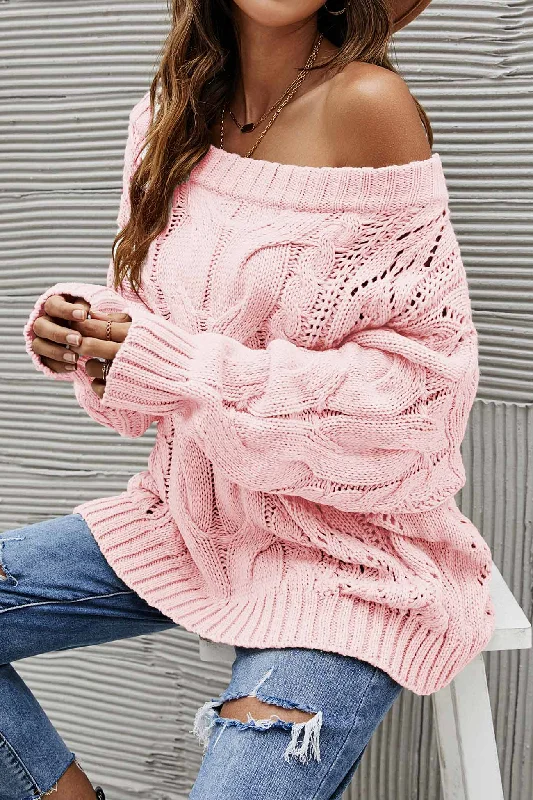 Men's Sweaters with Drawstring WaistbandsDrop Shoulder Hollow Out Cable Knit Sweater