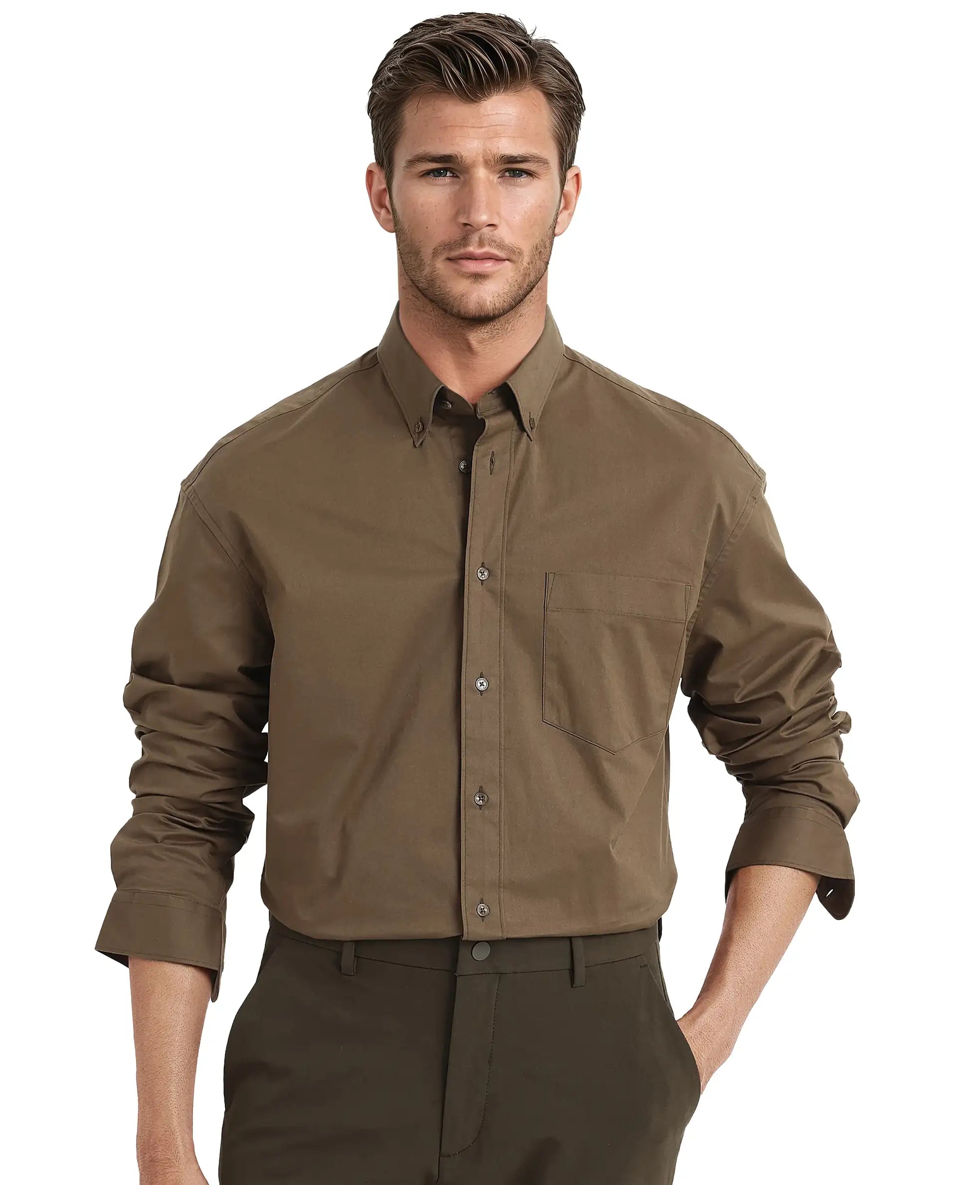 Men's Patterned Casual Shirts for Relaxed StylingRare Rabbit Men's Zord Brown Cotton Lycra Fabric Full Sleeves Button Down Collar Boxy Fit Plain Shirt Men's Patterned Casual Shirts for Relaxed StylingRare Rabbit Men's Zord Brown Cotton Lycra Fabric Full Sleeves Button Down Collar Boxy Fit Plain Shirt
