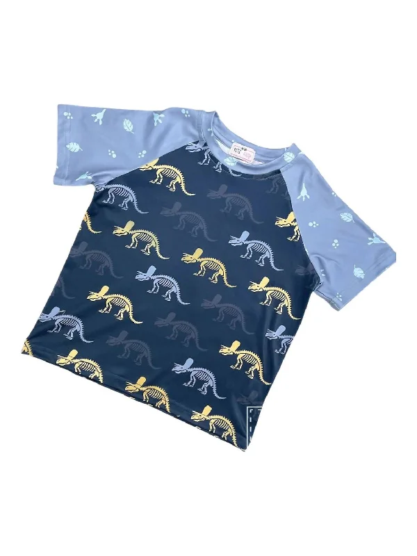 Men's Solid-Color Button-Down Shirts for VersatilityBoy's Dino Bones Shirt In Light Blue/navy