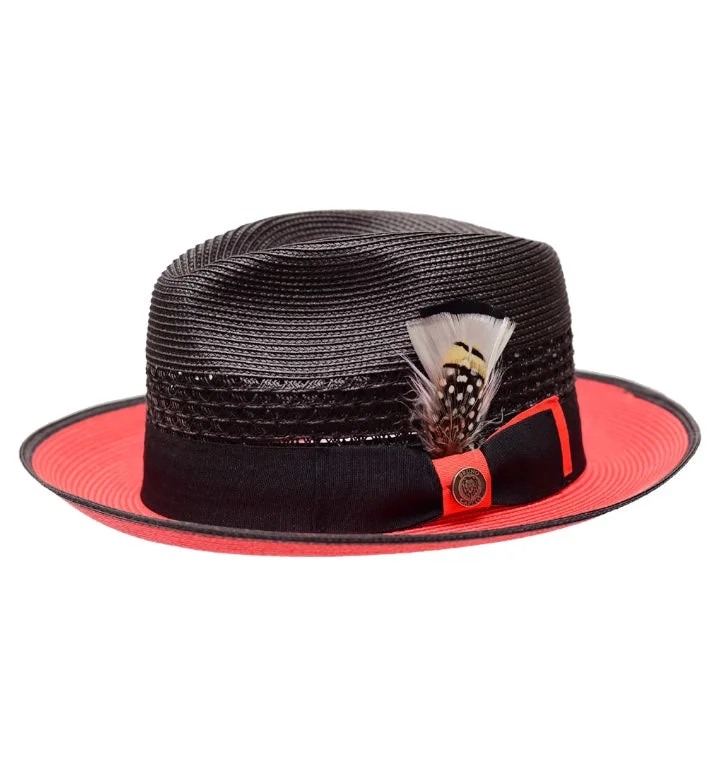 Gentlemen's Fedora HatsBlack and Red Bruno Capelo Men's Summer Straw Hat Havana Collection