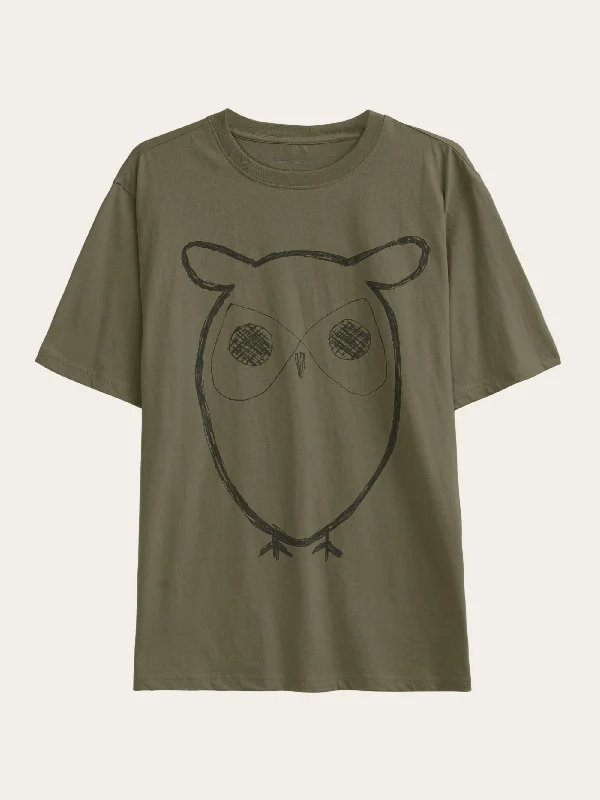 Men's Shirts with Patchwork PatternsRegular big owl front print t-shirt - GOTS - Burned Olive Men's Shirts with Patchwork PatternsRegular big owl front print t-shirt - GOTS - Burned Olive