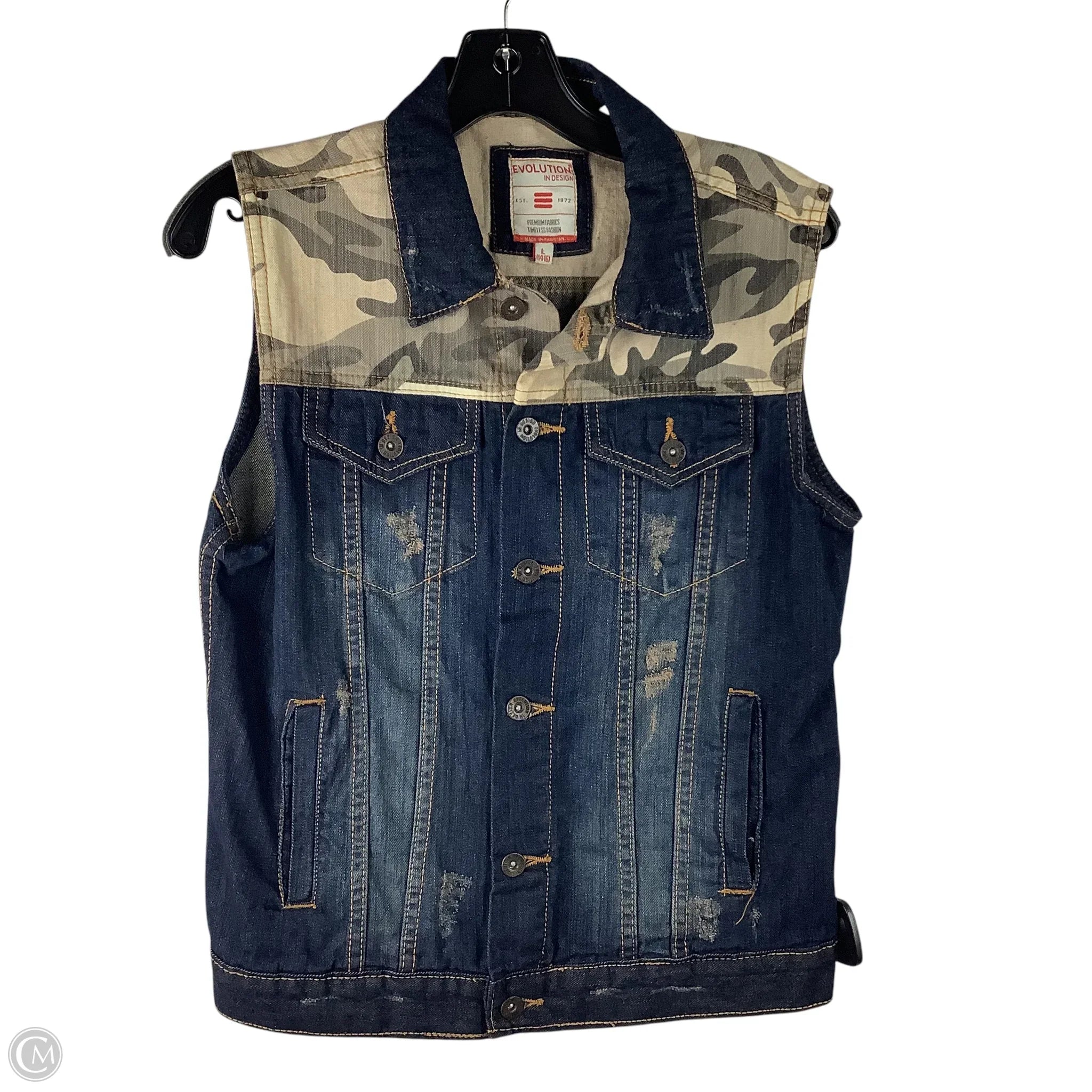 Warm Men's Down JacketsVest Other By Evolution In Blue Denim, Size: L