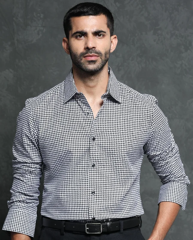 Men's Smart Casual Shirts for Business Casual SettingsRare Rabbit Men's Jader Black Cotton Fabric Full Sleeves Houndstooth Shirt Men's Smart Casual Shirts for Business Casual SettingsRare Rabbit Men's Jader Black Cotton Fabric Full Sleeves Houndstooth Shirt
