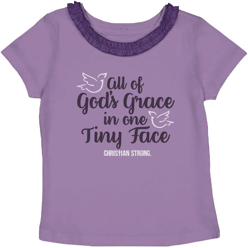 Men's Three-Quarter Sleeved TopsGods Grace Tiny Face Toddler Ruffled Trim T-Shirt