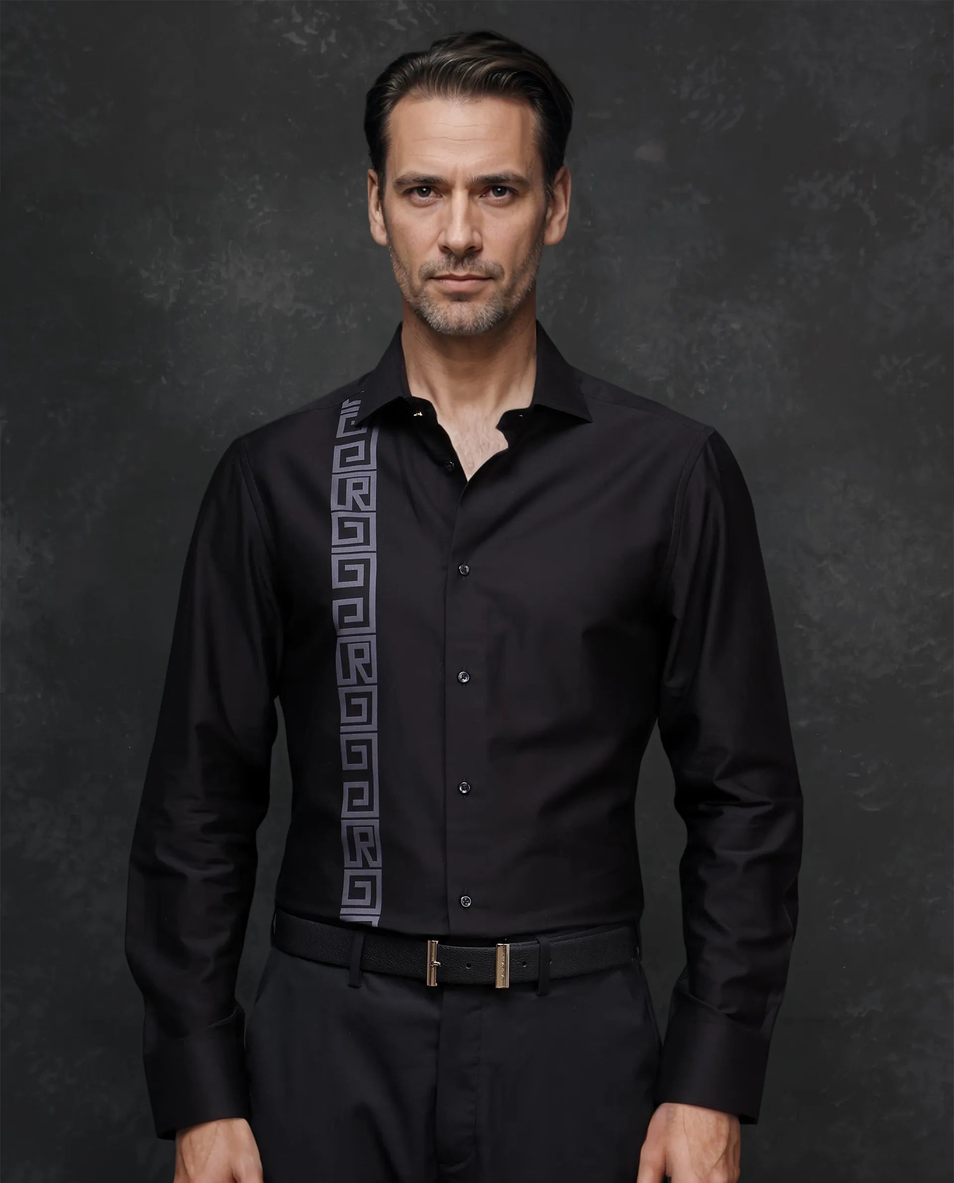 Men's Machine-Washable Shirts for ConvenienceRare Rabbit Men Caino Black Pure Cotton Full Sleeve Regular Fit Monogram Placement Print Shirt Men's Machine-Washable Shirts for ConvenienceRare Rabbit Men Caino Black Pure Cotton Full Sleeve Regular Fit Monogram Placement Print Shirt