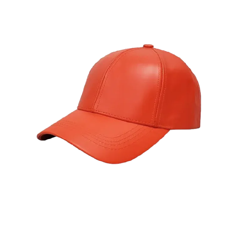 Artistic Derby HatsEmstate Orange Men's Genuine Cowhind Leather Adjustable Baseball Cap